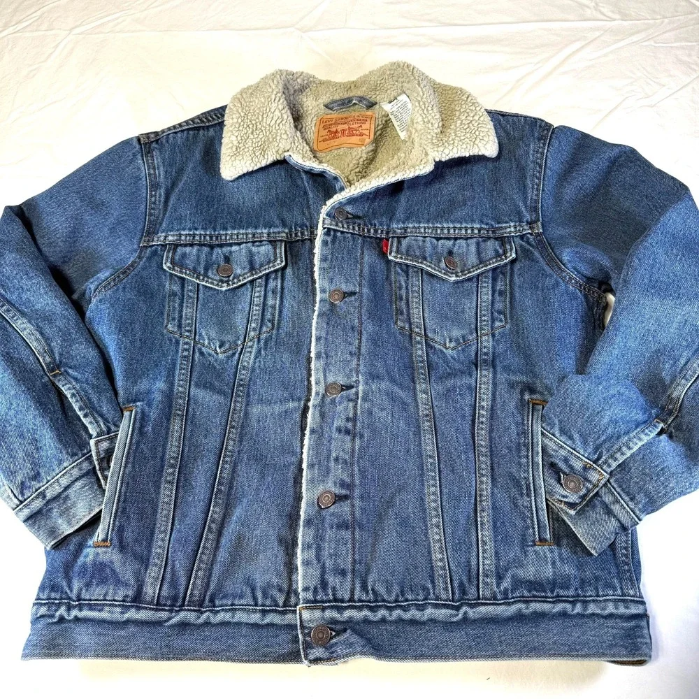 Levis Sherpa Lined Denim Jacket Standard Trucker Men's Size Large 70520-3790